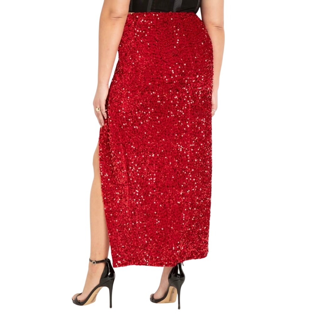Glam Eloquii Red Sequin Wrap Maxi Skirt High Low Plus Size 14 New With Tags - Picture 3 of 6